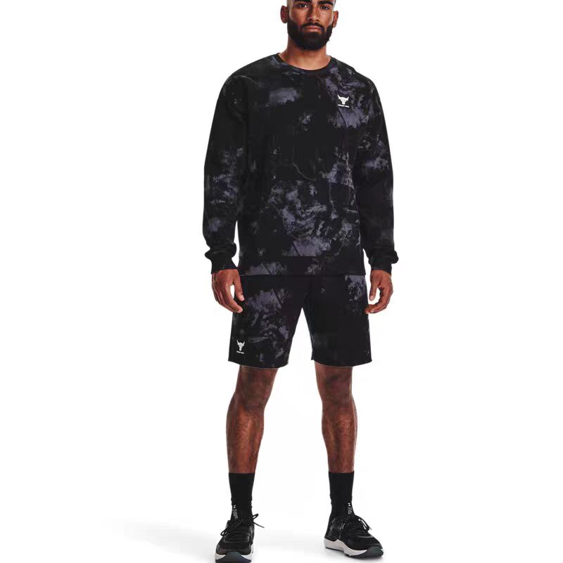 安德玛UA Rock强森男子印花抓绒圆领休闲保暖训练卫衣外套1373566