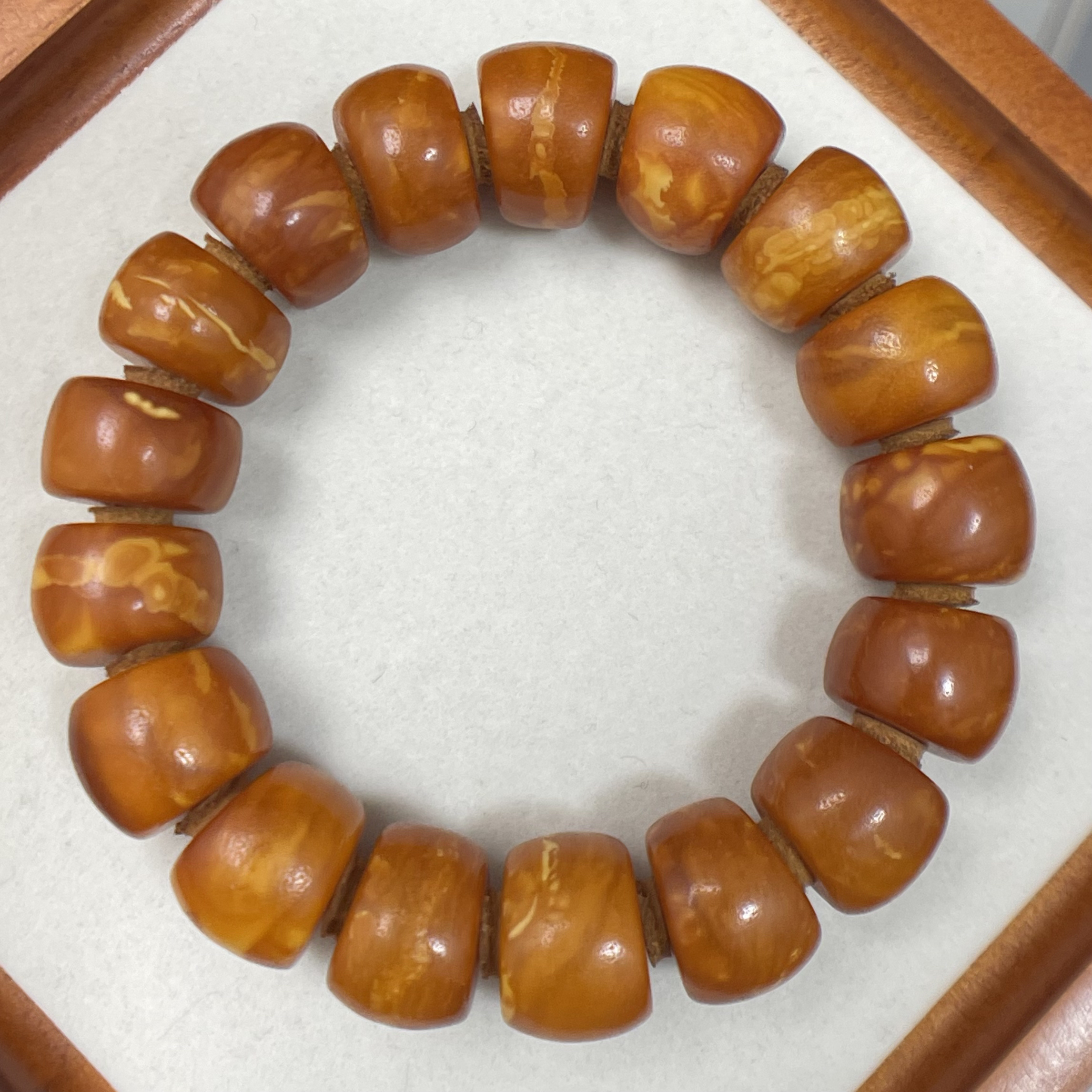 天然蜜蜡橘皮虎皮纹红花蜡马蹄珠手串尺寸16加男士经典素圈