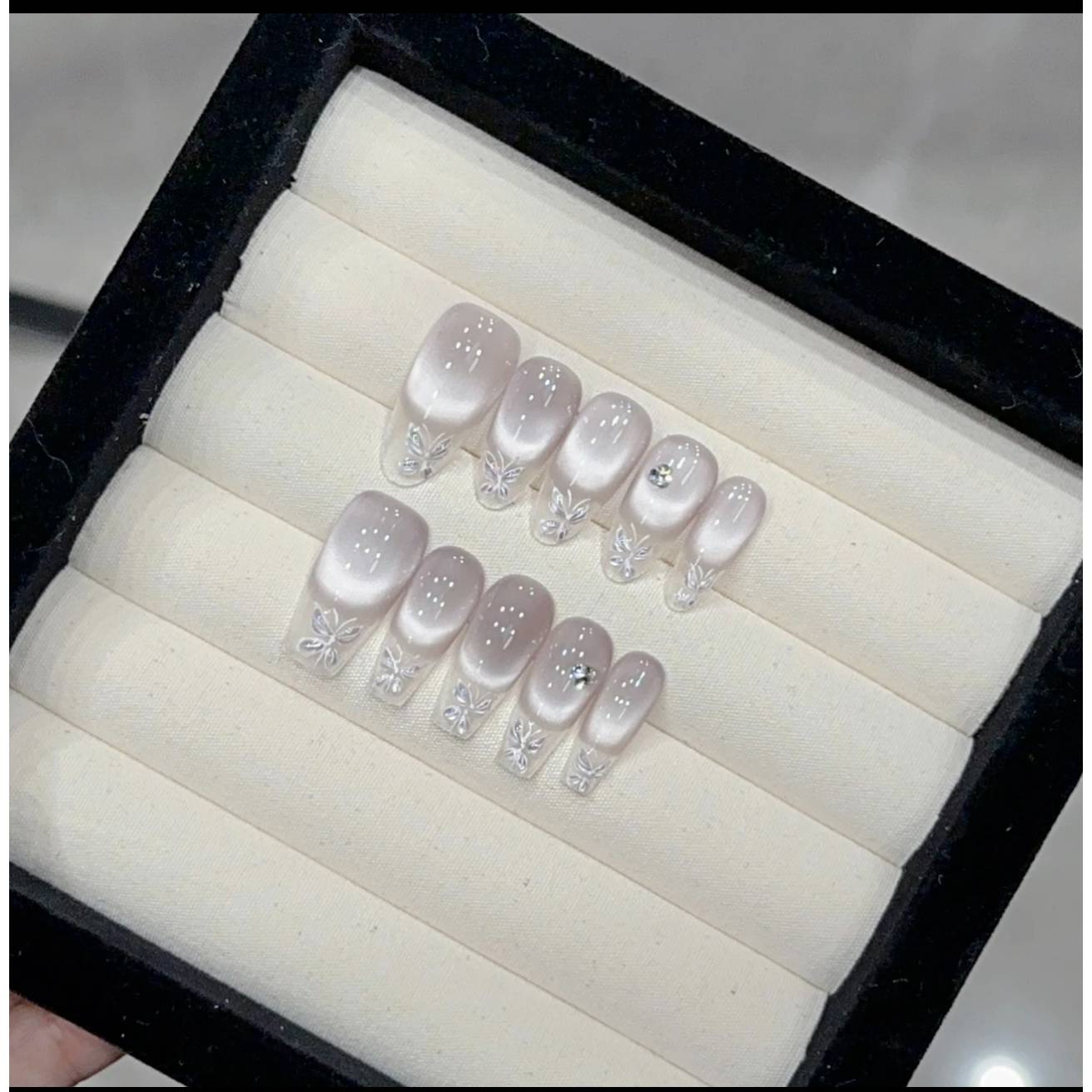 【冰封蝴蝶】粉紫  纯手工穿戴甲高端定制美甲贴片