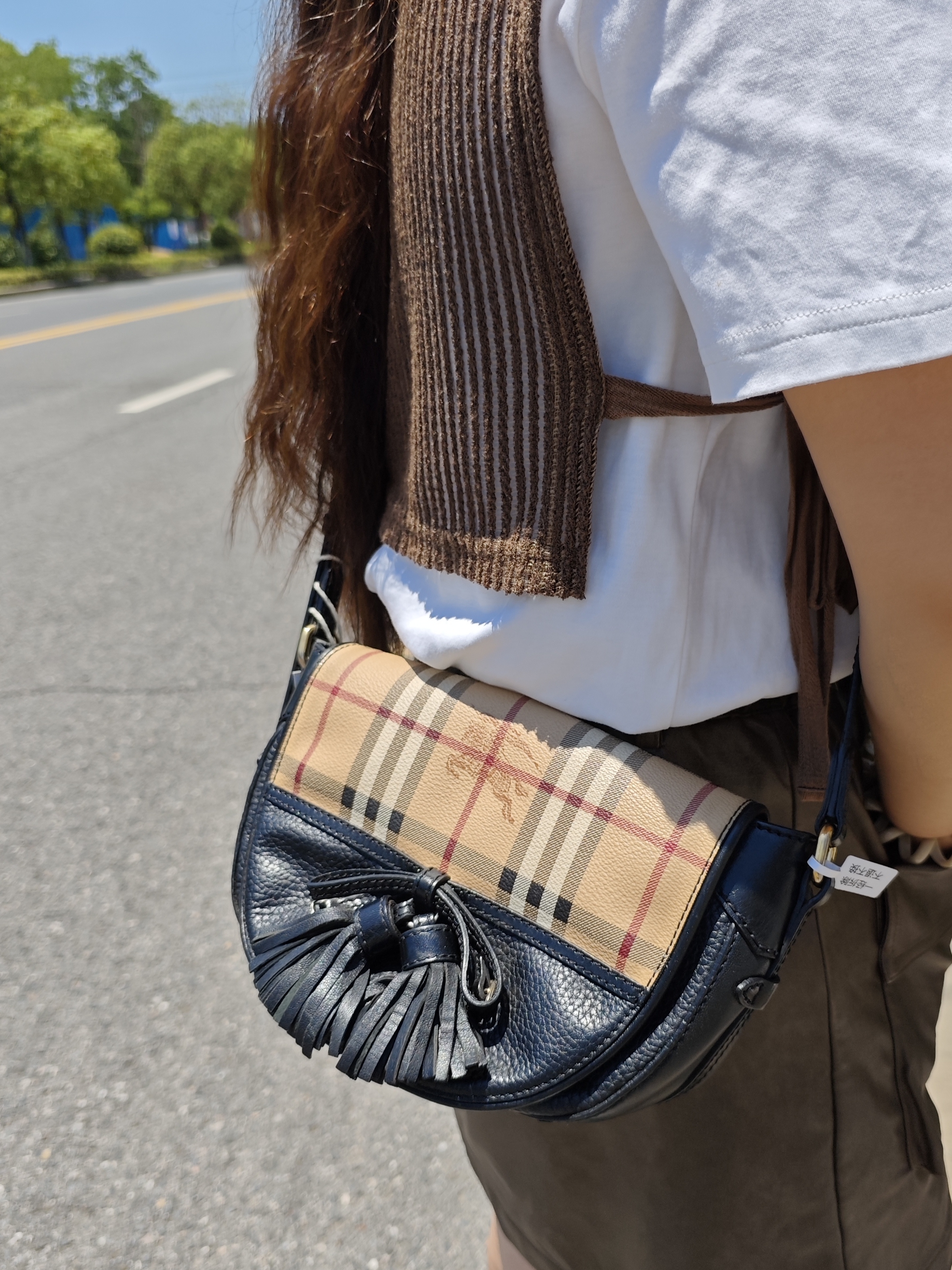 95新 BURBERRY/博柏利 巴宝莉格纹单肩斜挎包