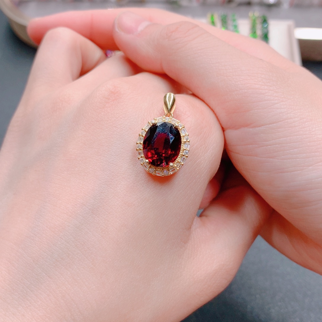 银S925镶嵌吊坠(不含链)石榴石