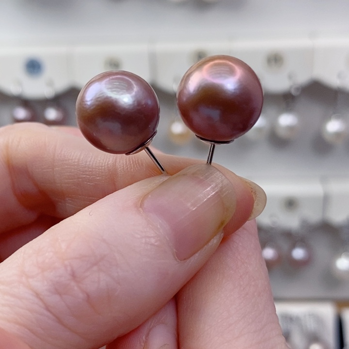 银S925镶嵌淡水珍珠耳饰12+A