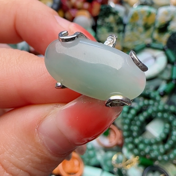 翡翠戒指银S925镶嵌天然A货115