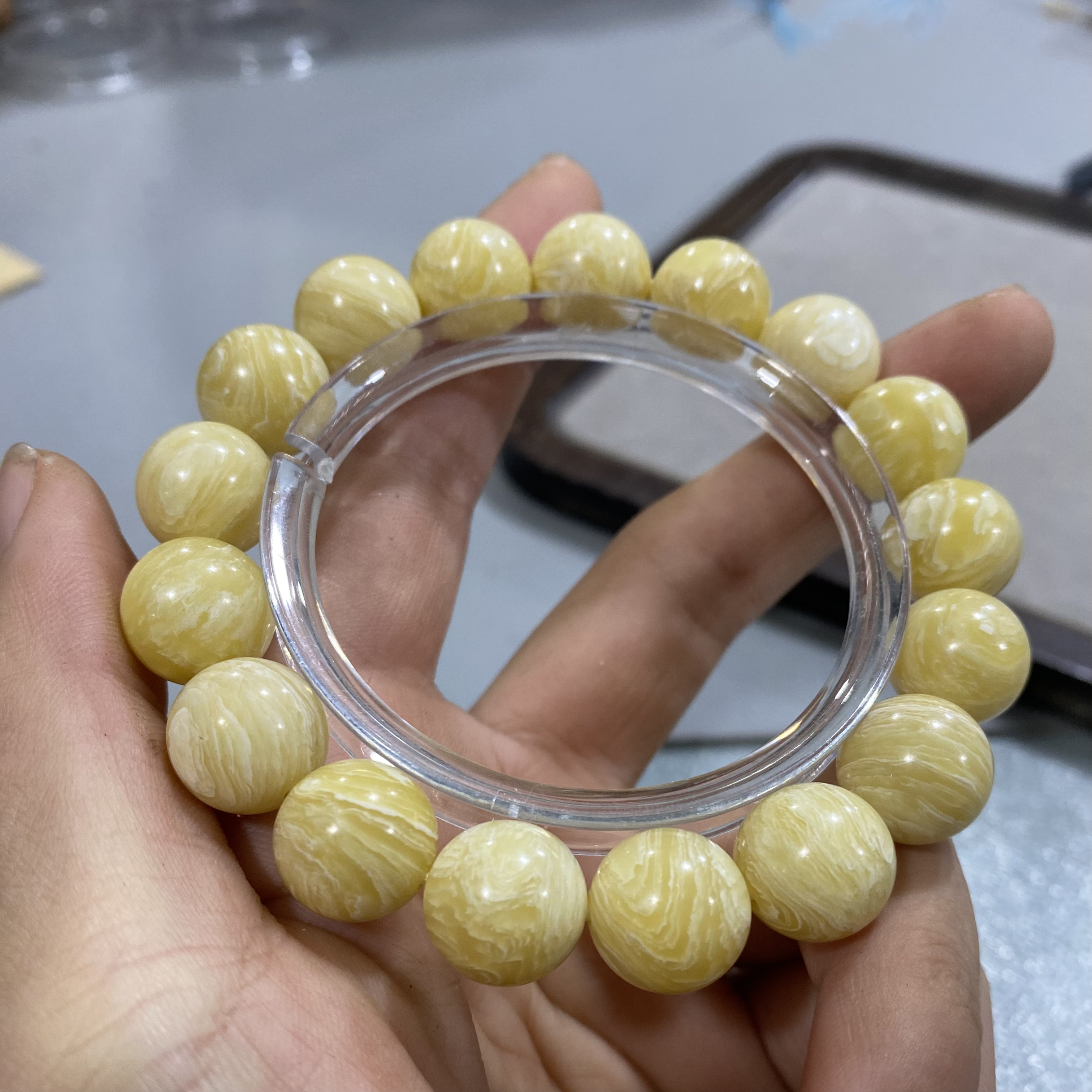 A112麝香牛角圆珠卡1.2单圈手串（牛角非牛骨）