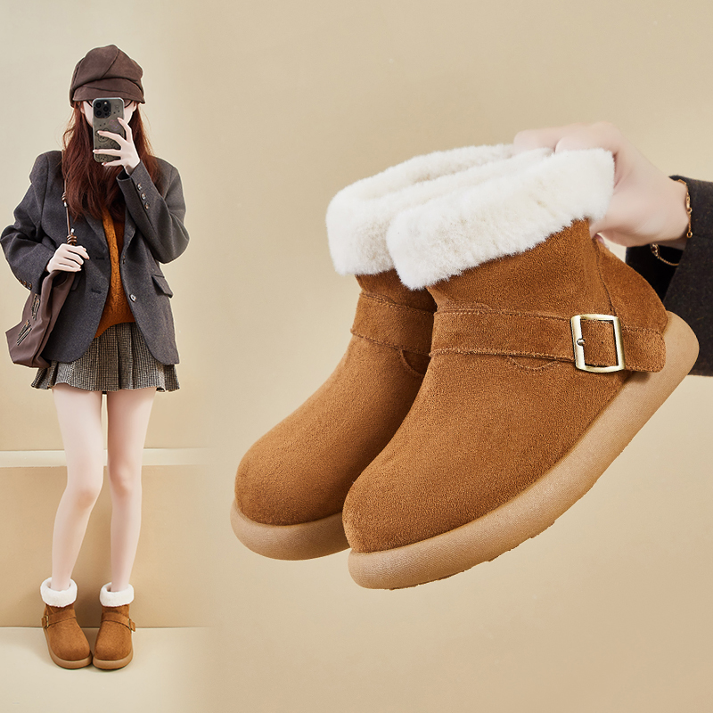 雪地靴女冬季2025年新款时尚百搭加绒加厚保暖厚底圆头女毛毛棉鞋