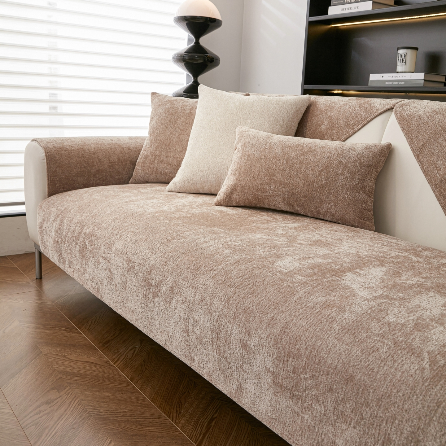 焕然四季通用防滑纯色雪尼尔沙发垫绒感简约高档沙发套盖布巾防猫