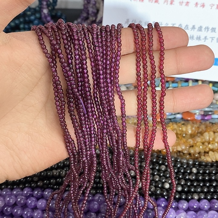 玛瑙/玉髓珠宝半成品合金一条天然3mm紫牙乌石榴石颜色可选