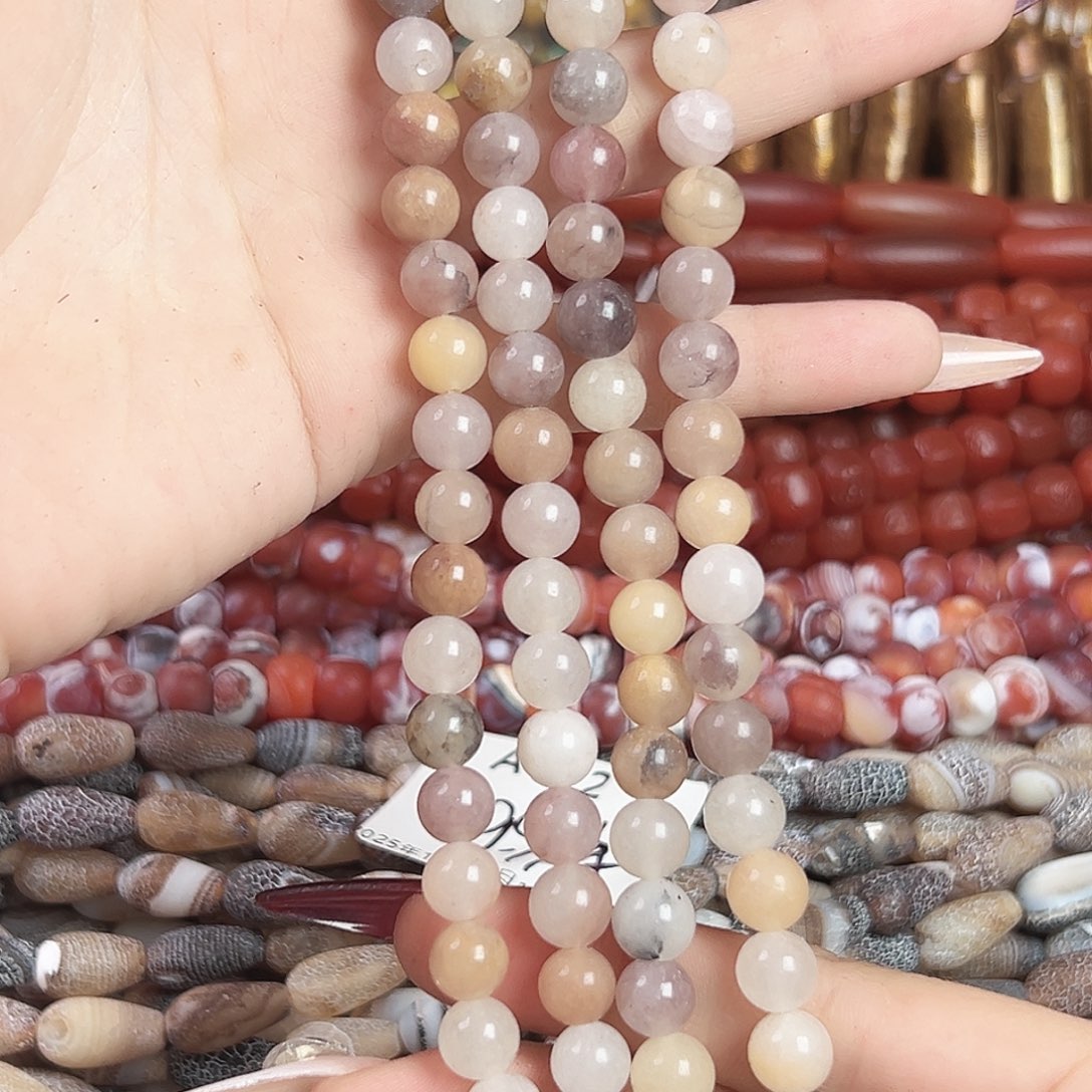 玛瑙/玉髓合金珠宝半成品a140 8.5m 藕粉玛瑙一条