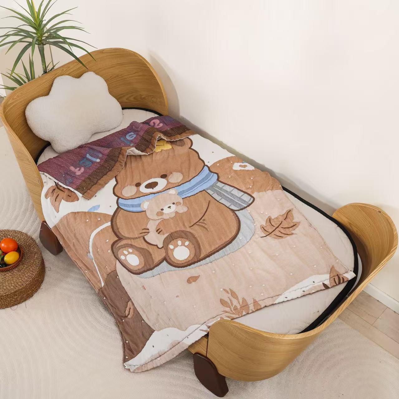 （抱抱熊）120*150cm加厚加厚全棉纱布泡芙被纱布单人被提花A类机洗