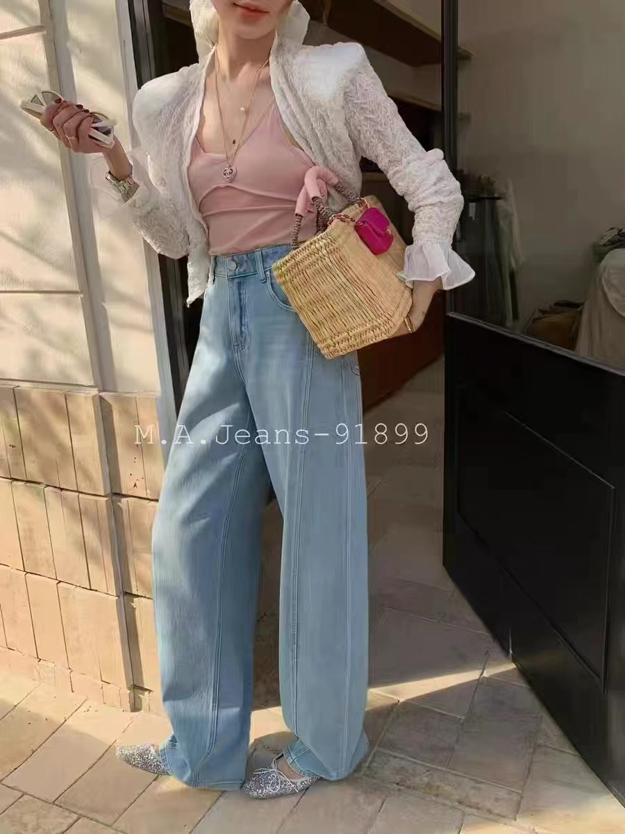 【水云间】秋季高腰浅色显瘦阔腿牛仔裤女复古拖地老钱风松弛感女装