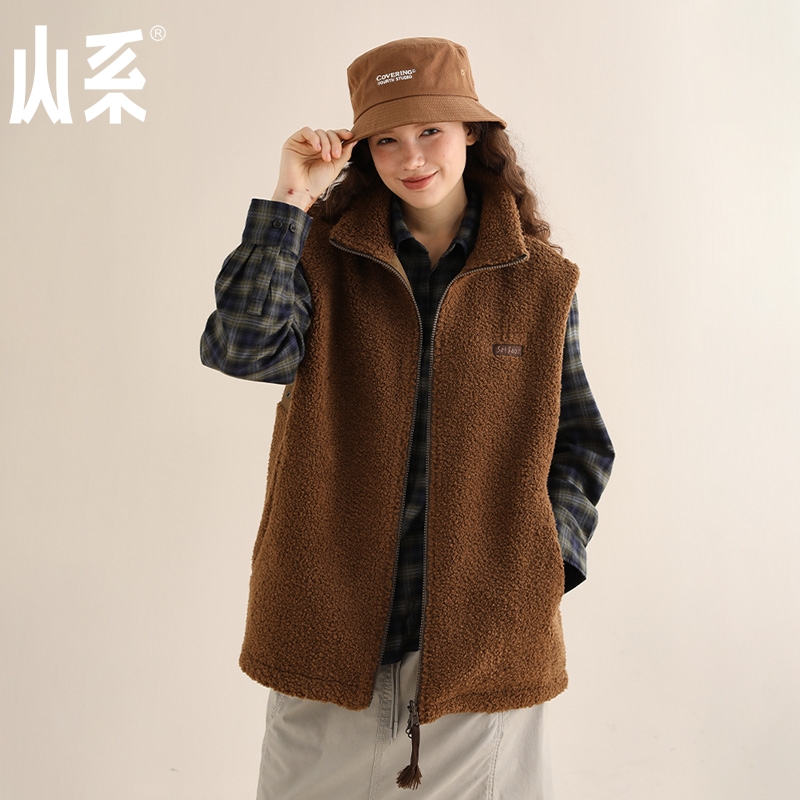山系SetFuns新款羊羔绒马甲女情侣款秋冬季加绒加厚保暖马夹背心