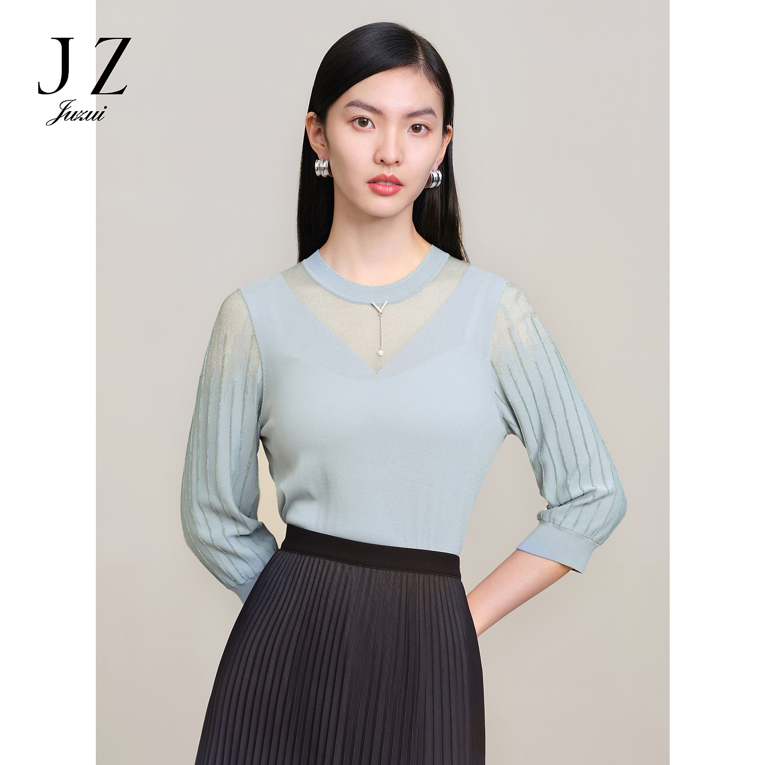 【丽公主专属】商场同款JZ玖姿JWDC31001七分袖针织衫女套头上衣