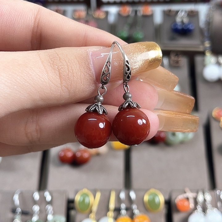 玛瑙/玉髓耳饰银S925镶嵌12左右