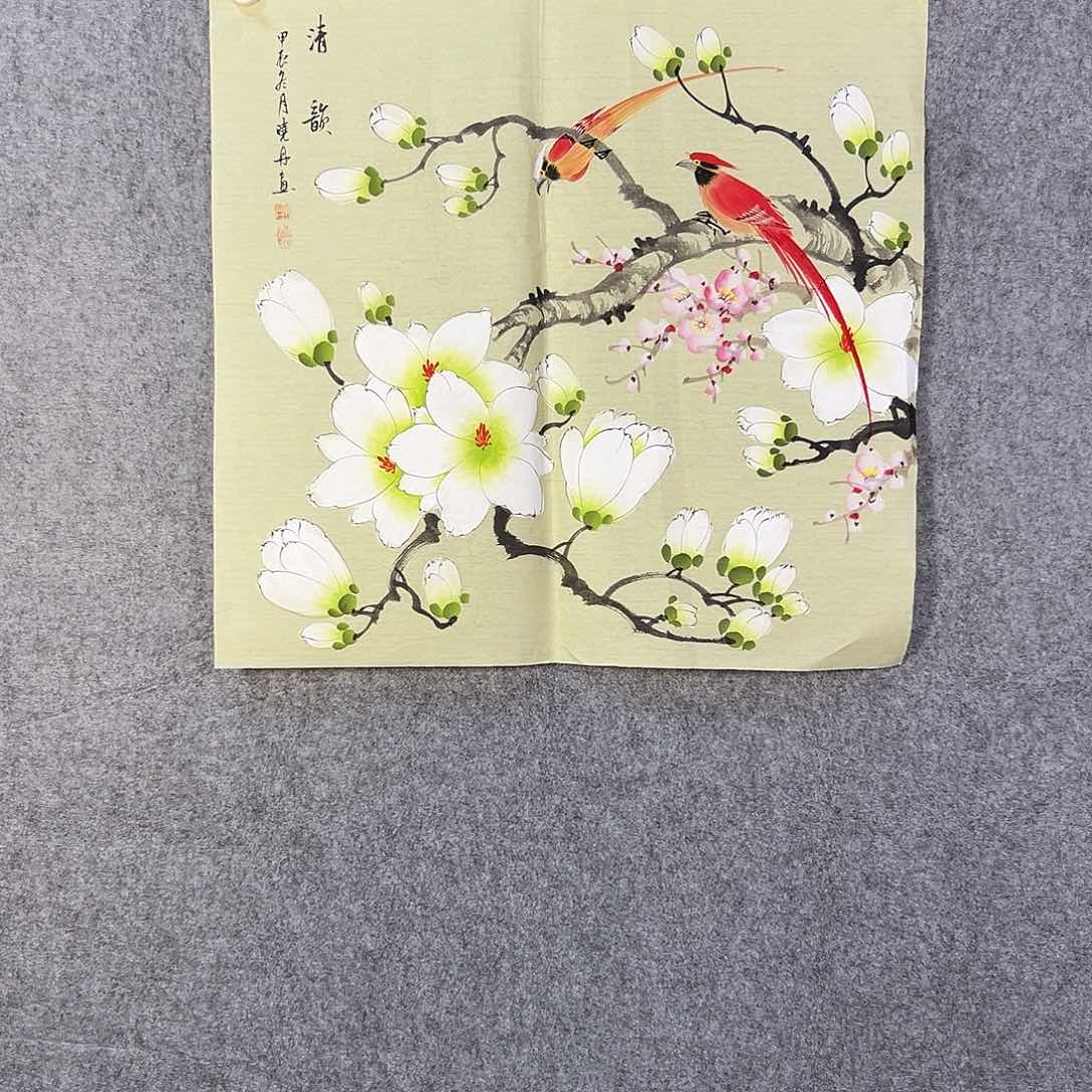 国画452 花鸟在树丛的顶端鸣叫叫声响