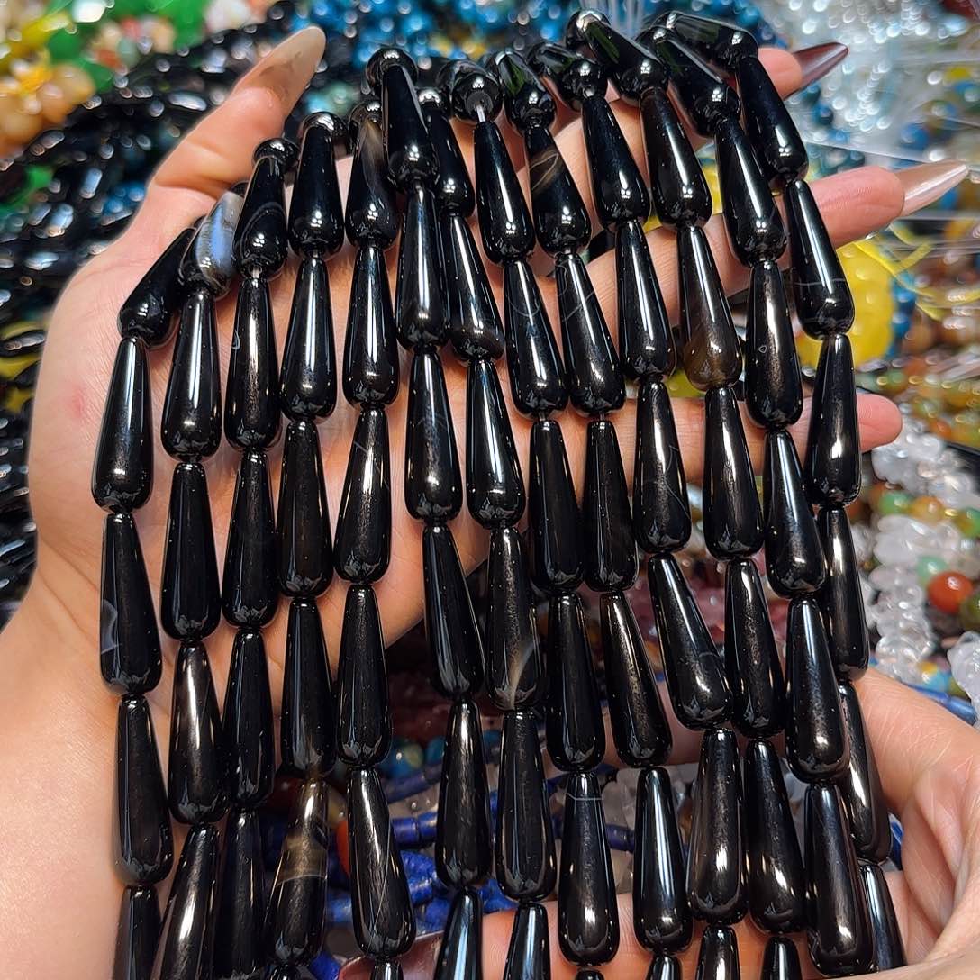 玛瑙/玉髓未镶嵌珠宝半成品黑玛瑙大水滴10✖️30mm