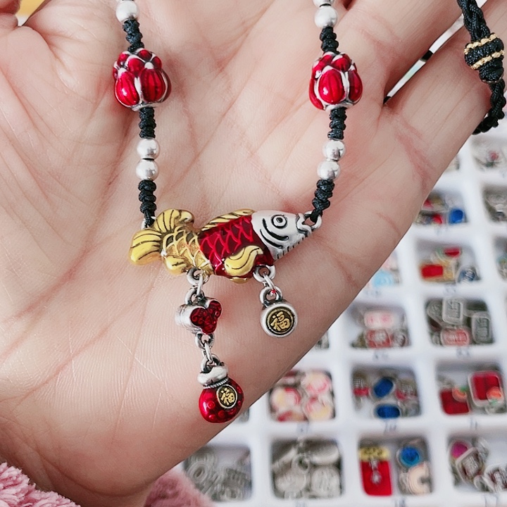 珐琅吊坠足银小鱼