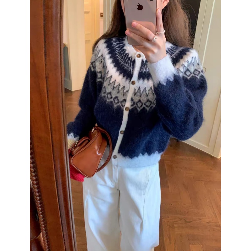 小个子费尔岛基础韩系百搭针织小开衫100