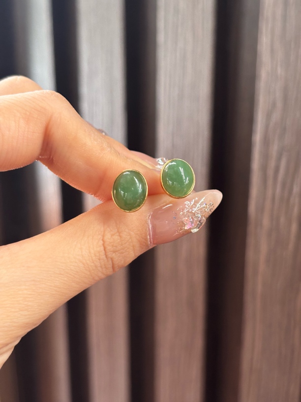 4765WM 和田玉碧玉耳钉 多样性发其一