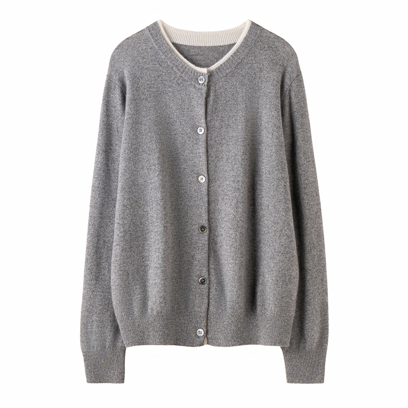 100%山羊绒开衫圆假两件615