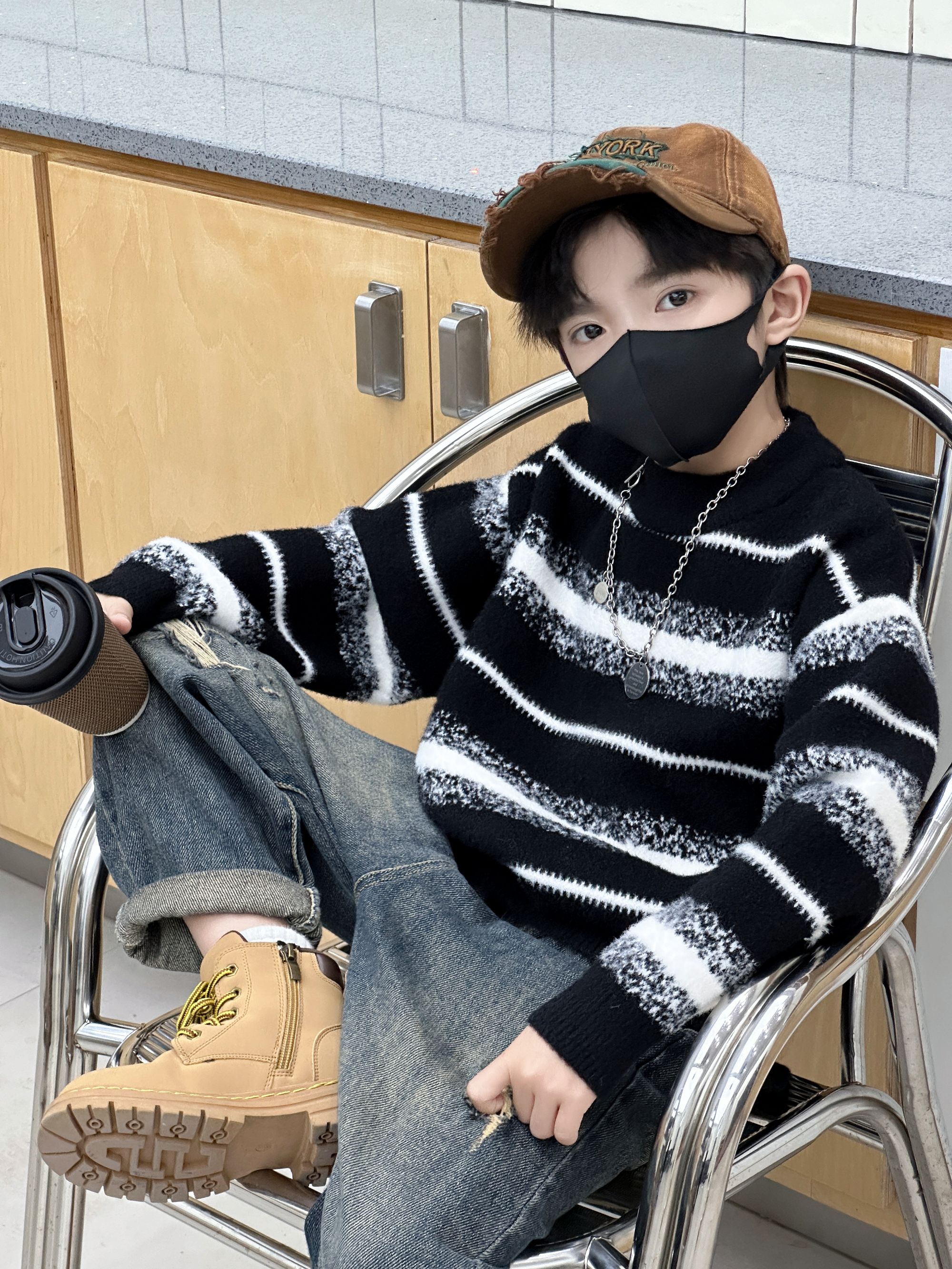  【不起球】男童加厚韩国绒毛衣2025新款秋冬针织衫套头洋气百搭爆