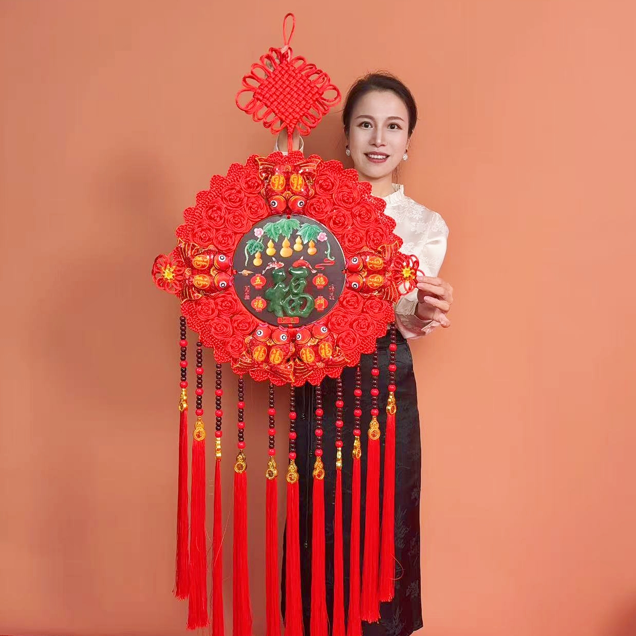 【新款】【加大号仿玉太阳花】高档乔迁过年结婚喜庆挂件福字