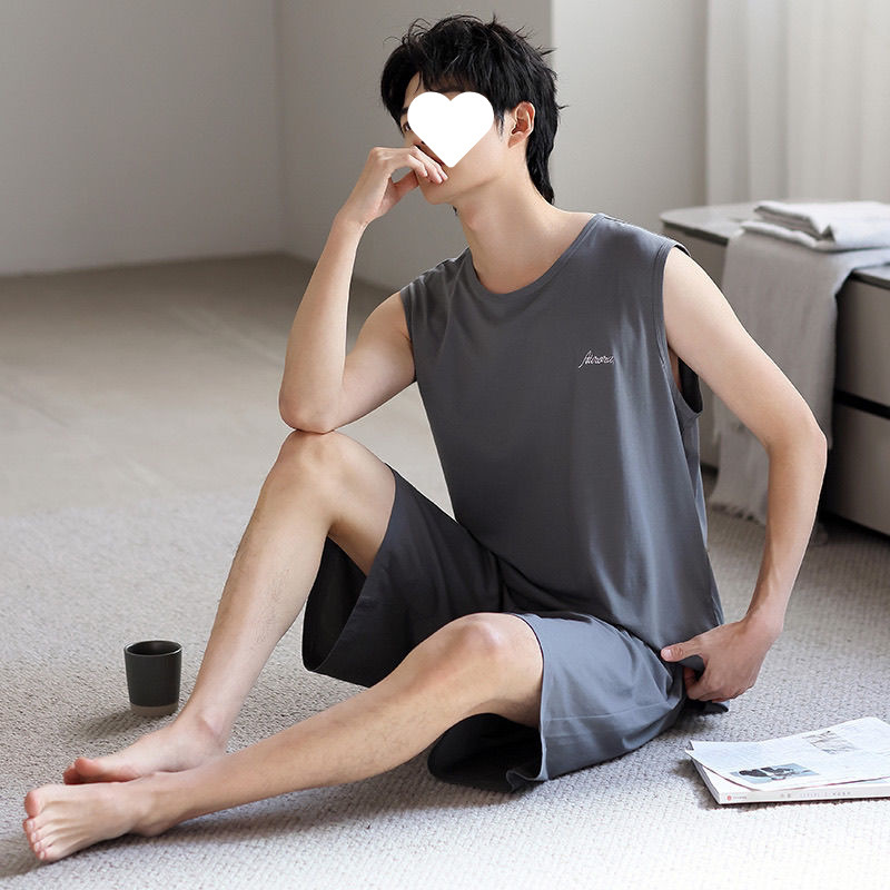 莫代尔睡衣男士夏季薄款冰感背心无袖短裤2025新款冰丝凉感家居服
