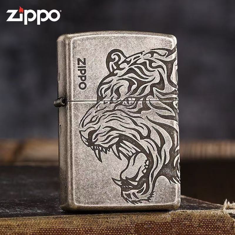 ZIPPO打火机 仿古银虎头虎晴 官方正品防风煤油七夕节送男友礼物