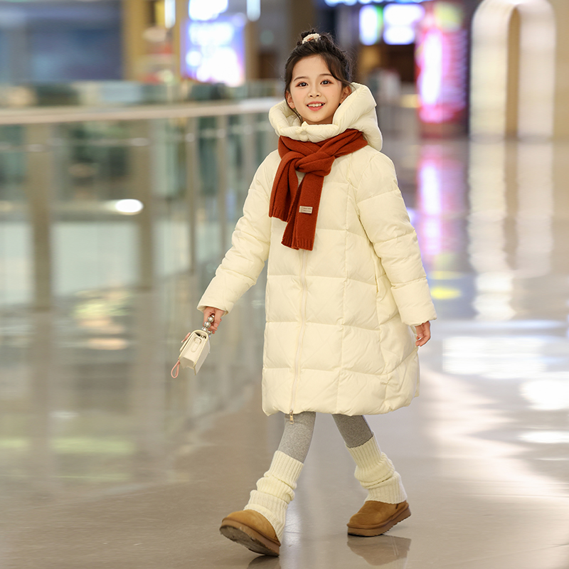 女童冬季羽绒服2025新款儿童加厚中大童女孩中长款白鸭绒保暖外套
