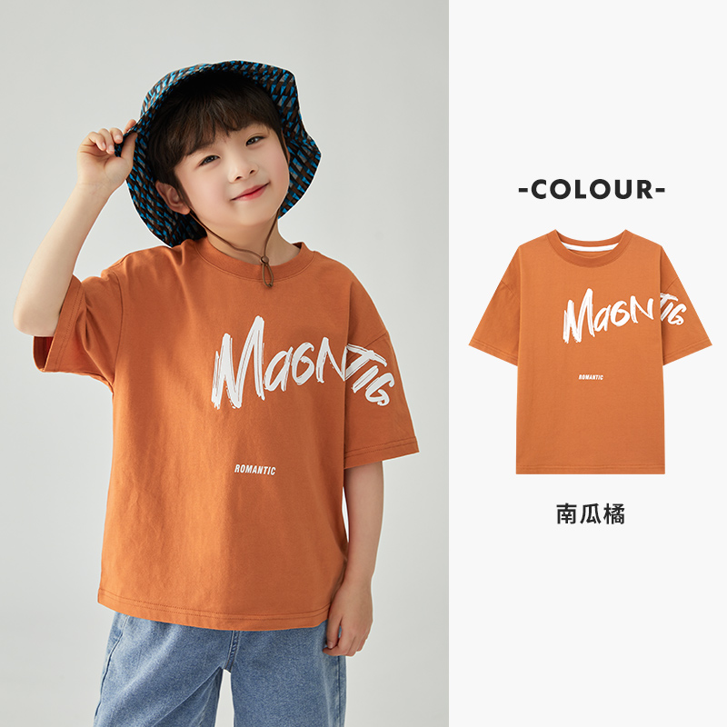多多家9377【A类.凉感T.全棉】男童夏季宽松圆领大字母印花透气T恤