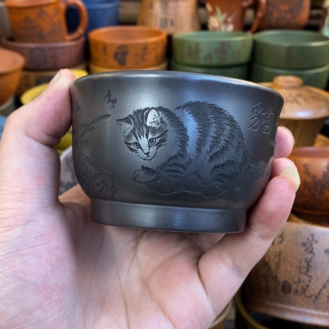 紫砂杯子宜兴全手工紫砂杯