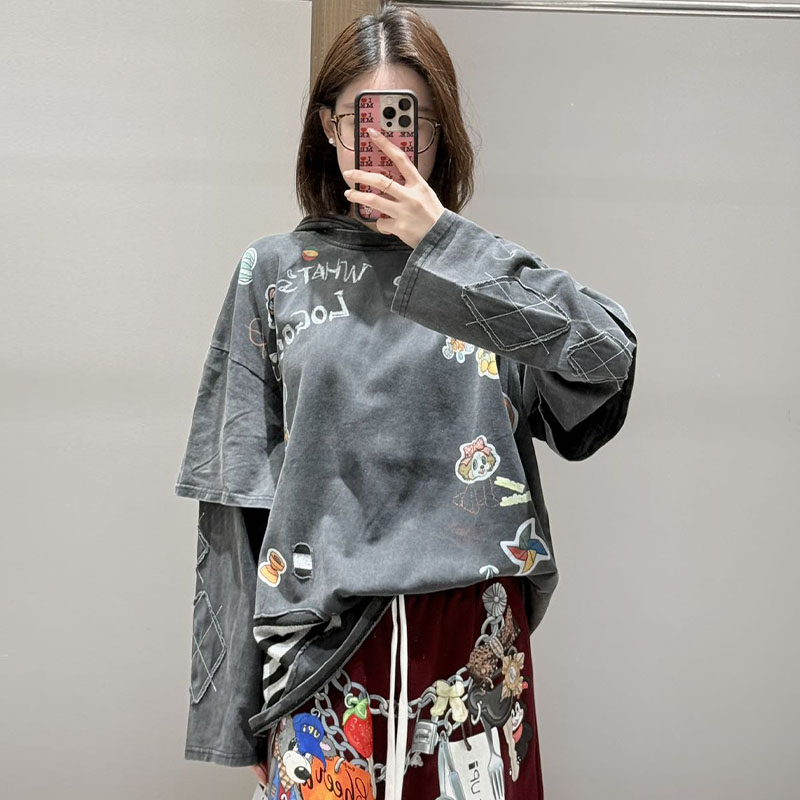 【现货】CHEERiUPi2026早春新款满印玩具廓形假两件长袖卫衣休闲