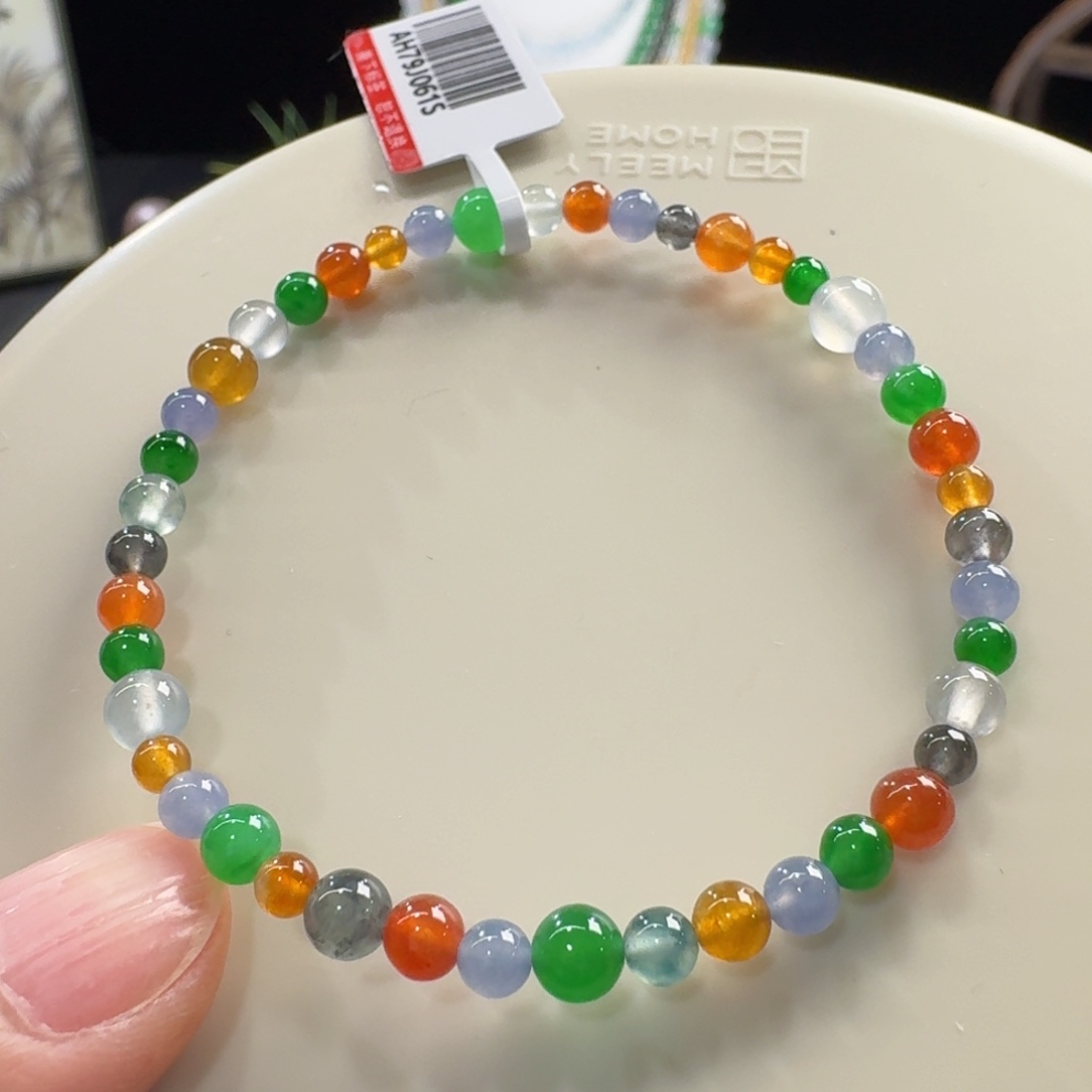 翡翠未镶嵌手链高冰浓彩小米珠3.3-5.4mm