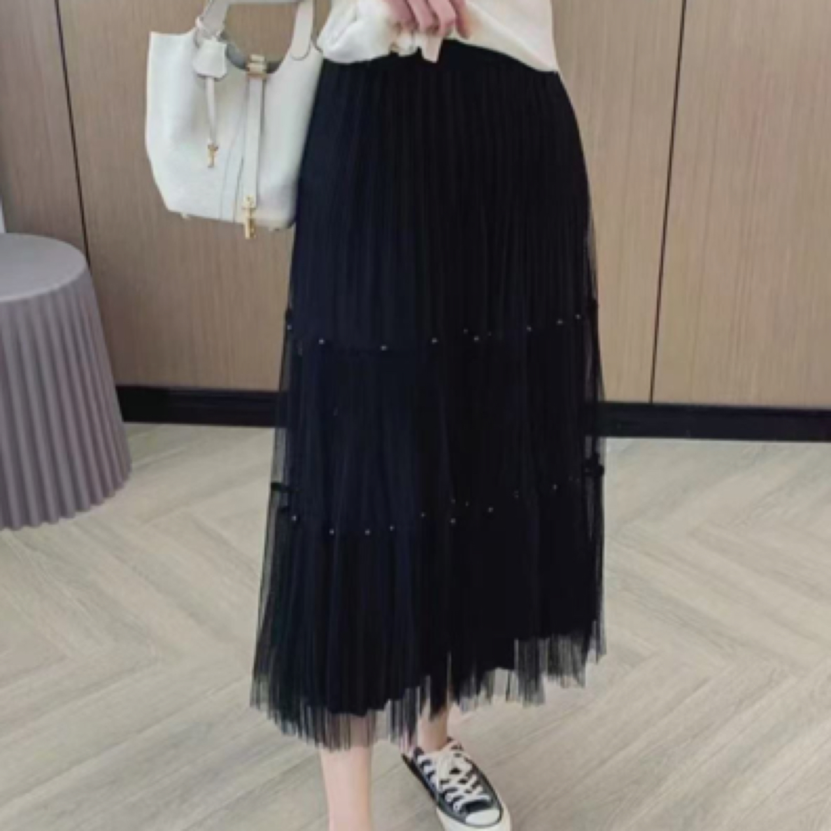 妞总家珍珠6628纱裙显瘦纱裙长裙韩版女款气质百搭时尚