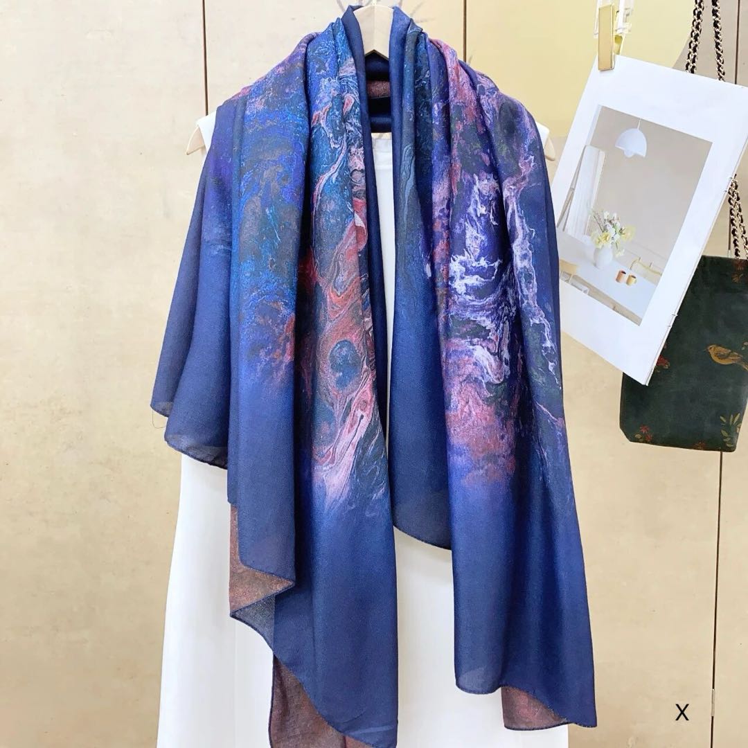 【紫色星河】135*135羊毛春秋冬款国风高端丝巾P760