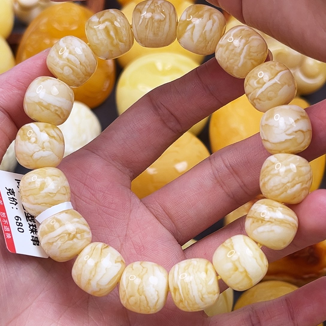 蜜蜡裸石未镶嵌虎皮纹老型手串