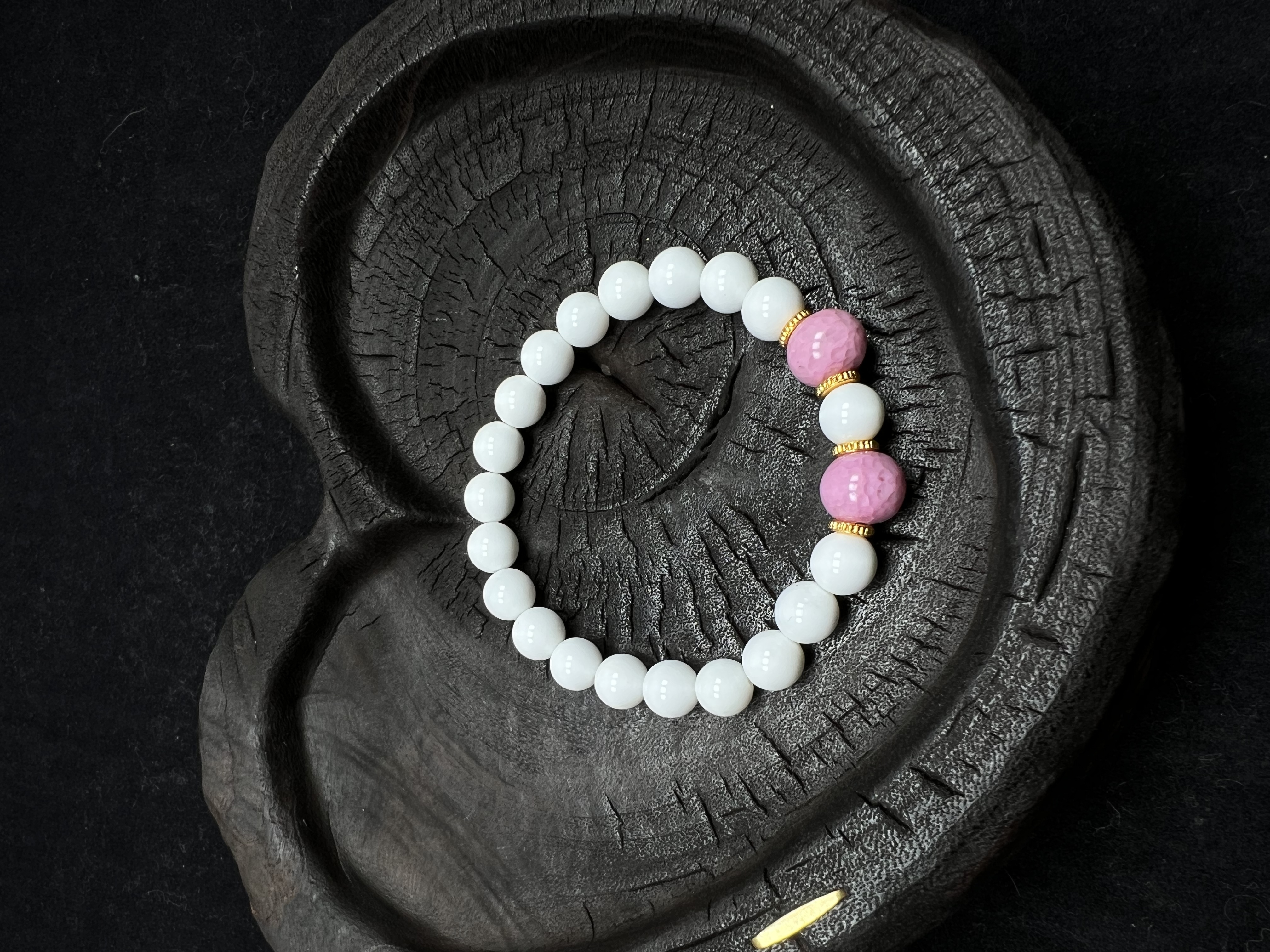 合金琉璃手链 琉璃粉白色成品设计手串单圈