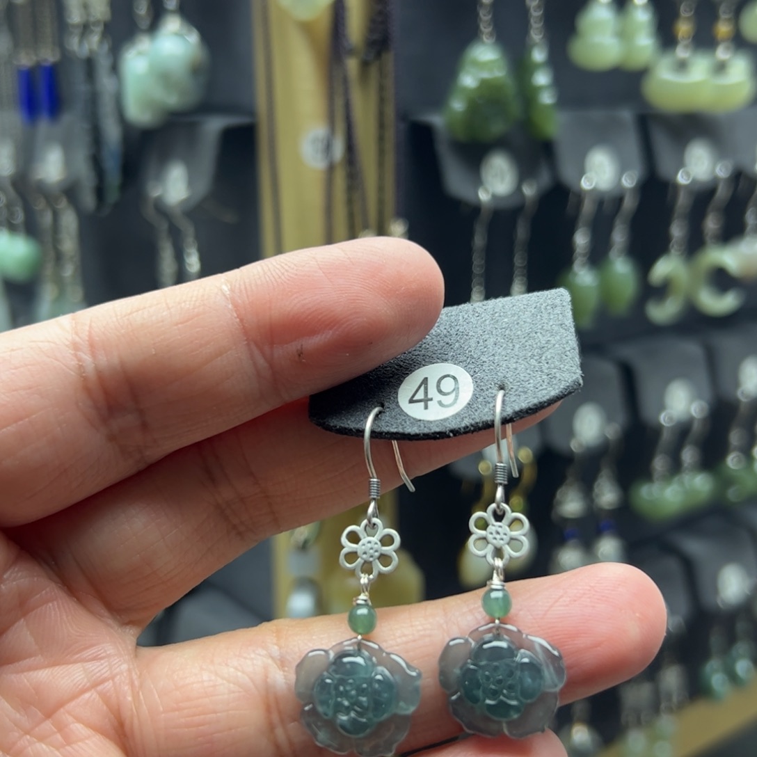 翡翠银S925镶嵌耳饰
