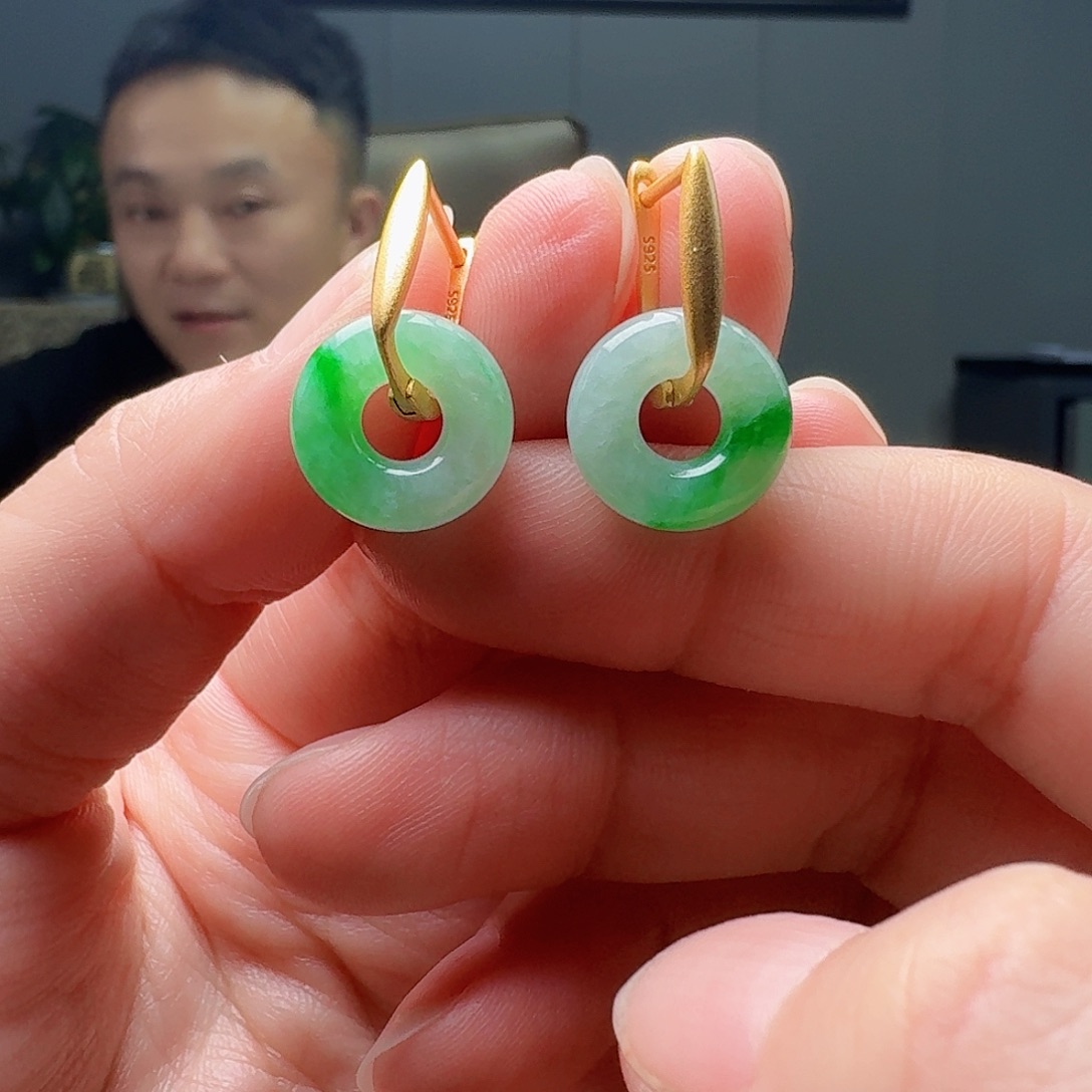 翡翠银S925镶嵌耳饰天然