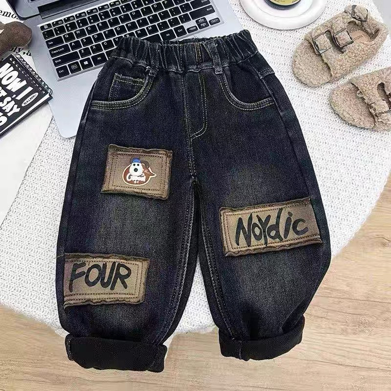 1989男童加绒牛仔裤秋冬新款韩版洋气一体绒保暖帅气长裤