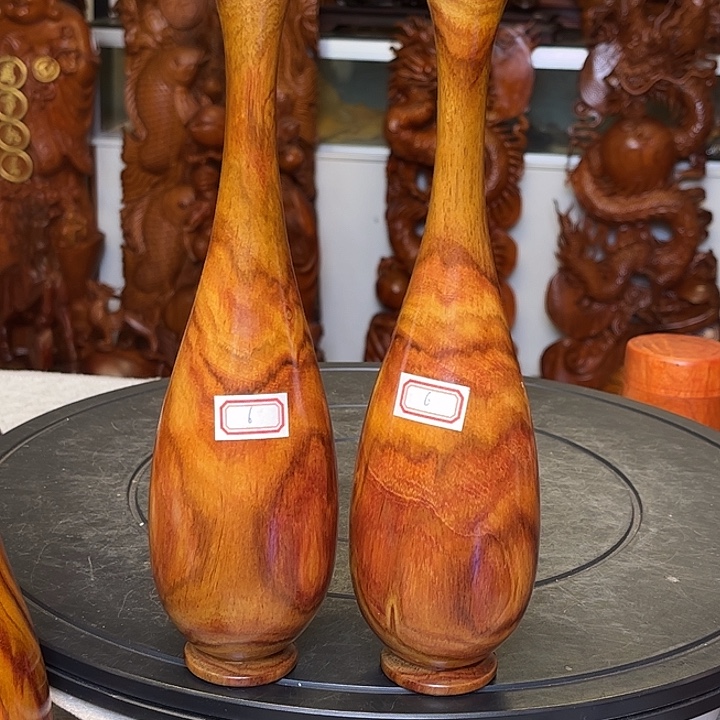 真***意香榧木实木观音瓶一对24.5