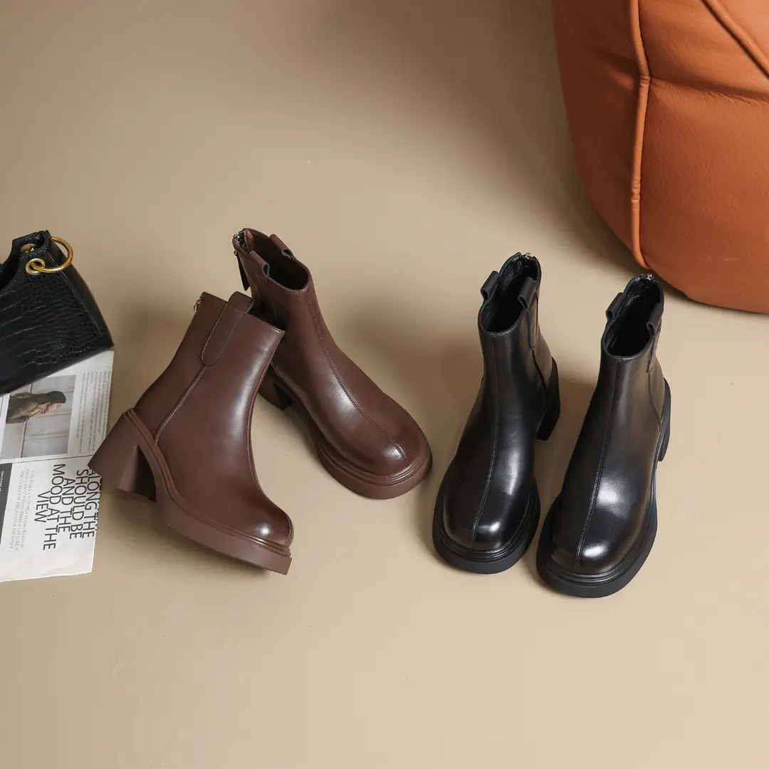 新款短靴A-1056秋冬加绒加厚保暖冬季增高粗跟瘦瘦靴时尚百搭靴子