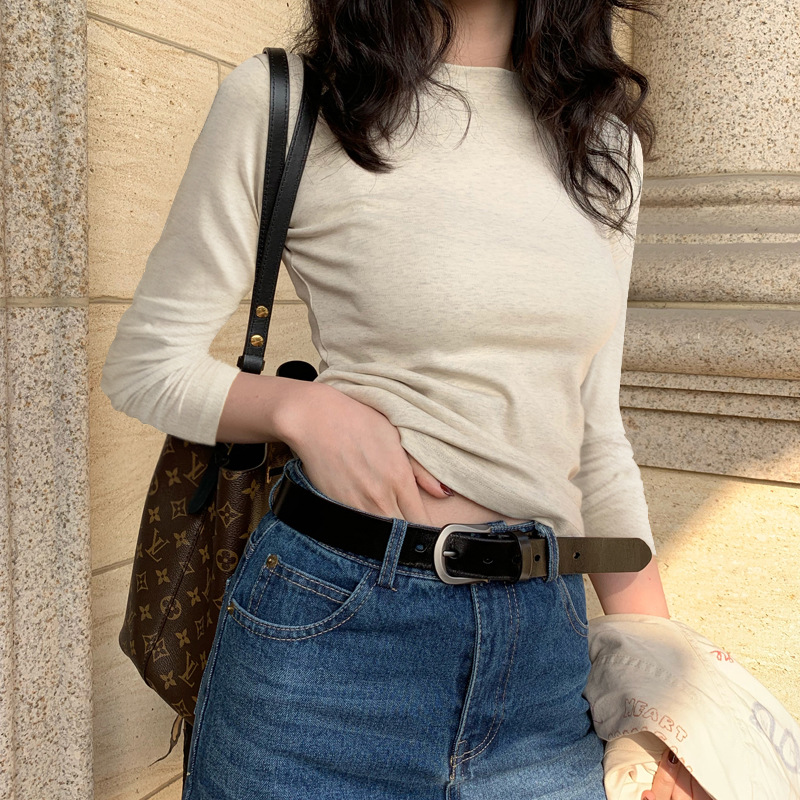 美式白色正肩欧货2025春秋冬新款显瘦叠穿长袖t恤女潮针织百搭