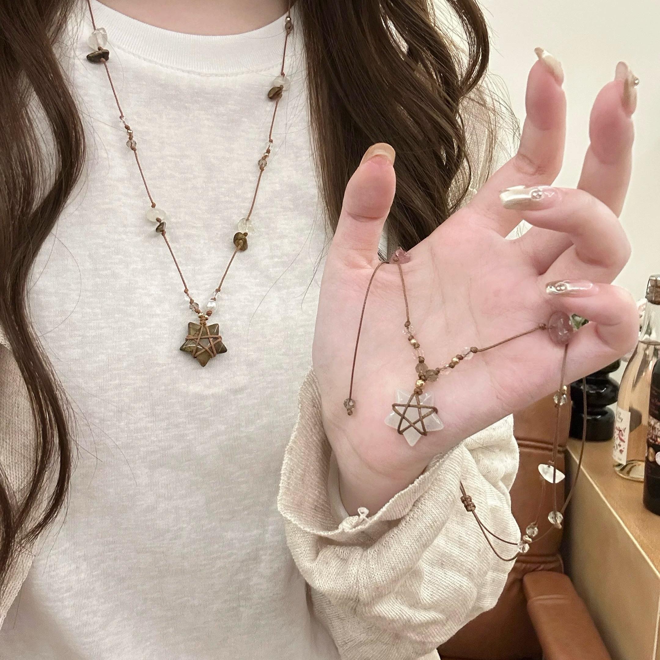 铜合金项链 X0039美拉德咖色复古星星项链气质轻奢毛衣链秋冬配饰