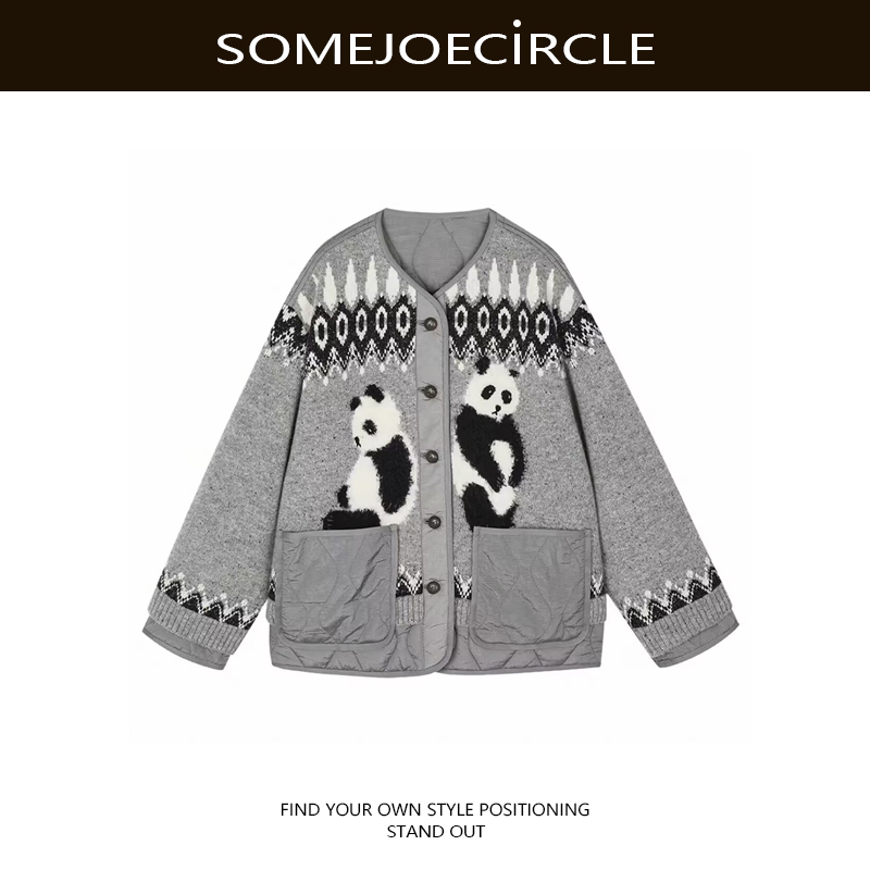 【DZ】SOMEJOECIRCLE【棉服】新款伤心熊猫费尔岛双面两穿棉服M8505