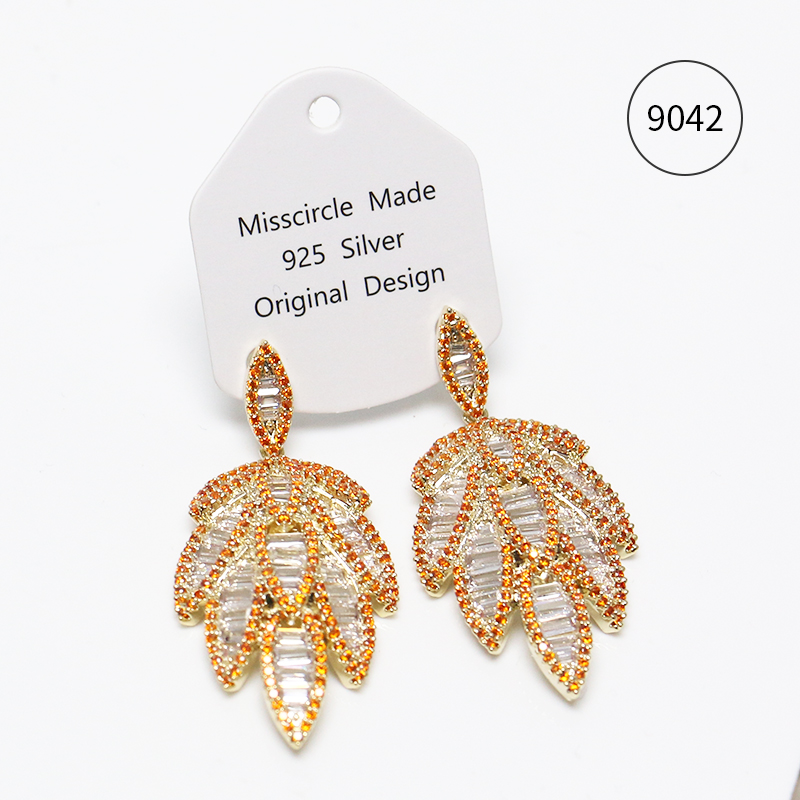 Misscircle Made 铜合金合成锆石耳饰 橘色树叶吊坠耳环百搭9042