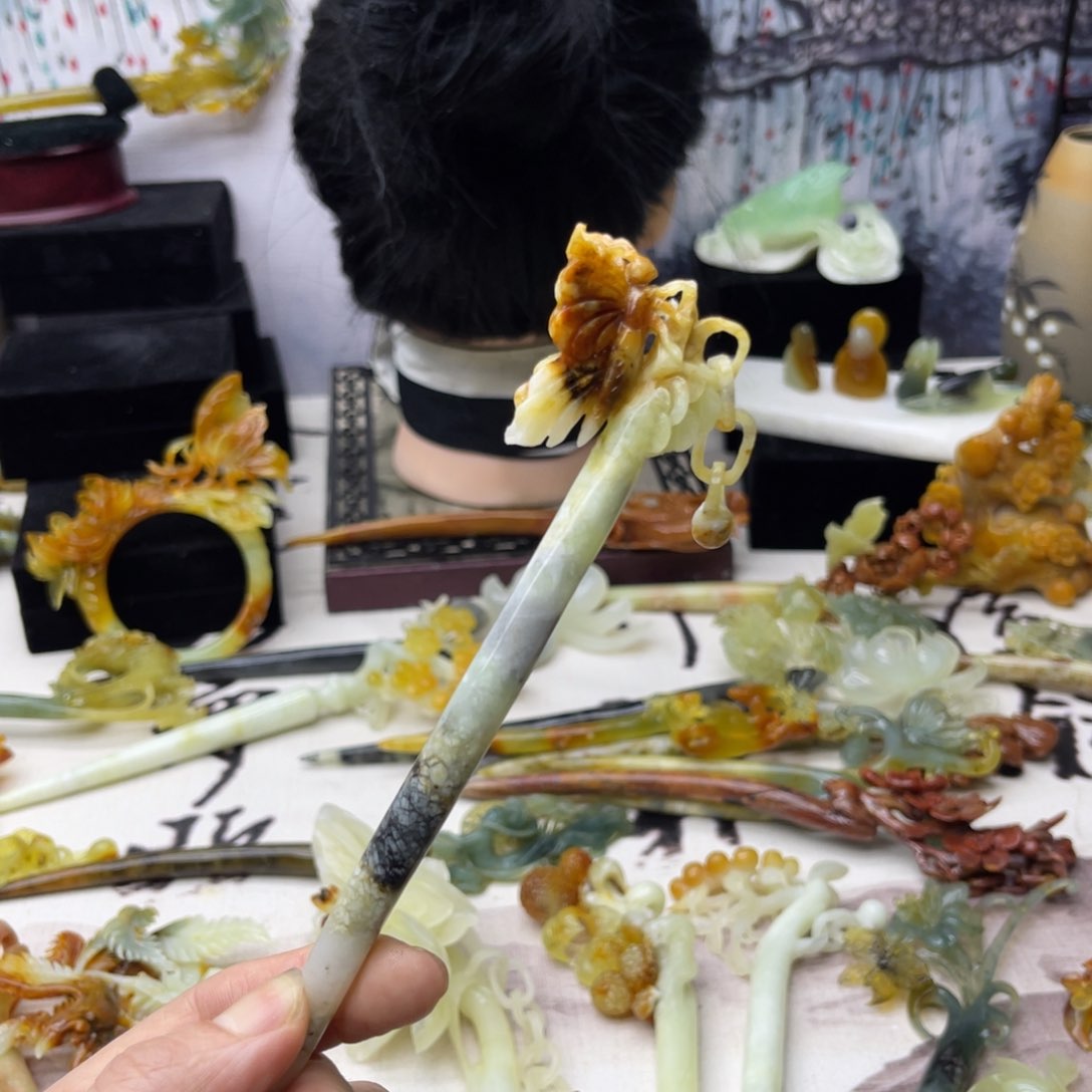 【闪购商品】蛇纹石玉发饰合金