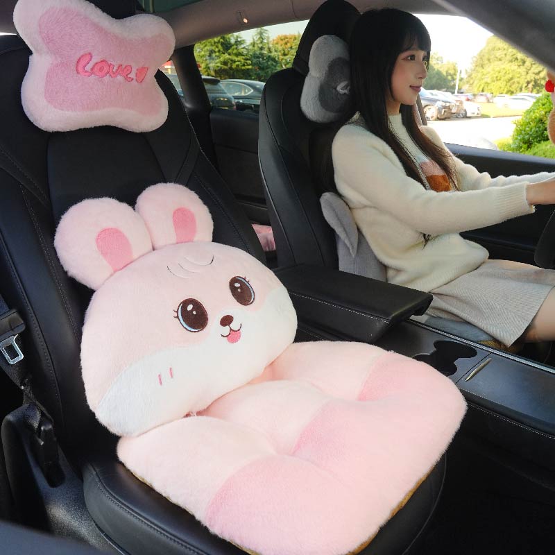 毛绒汽车坐垫四季通用可爱兔兔造型车内座椅垫套屁垫加厚车载座垫