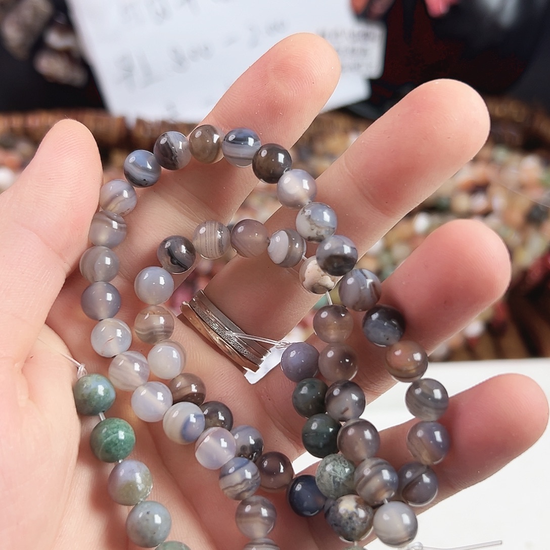 玛瑙/玉髓合金珠宝半成品L56，缠丝玛瑙一条8mm