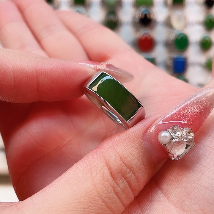 和田玉戒指银S925镶嵌