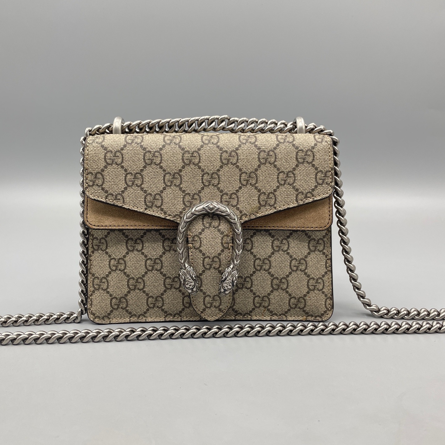 95新 GUCCI/古驰 老花酒神小号链条斜挎包 20*15 黑标023 A2887